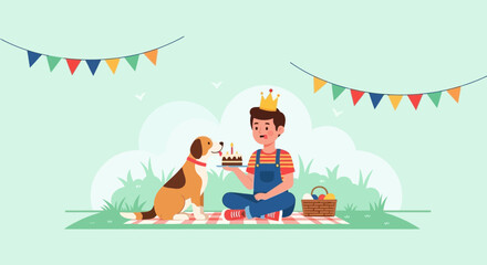 Celebration Of Birthday With Beloved Dog In Summer Picnic Adventure