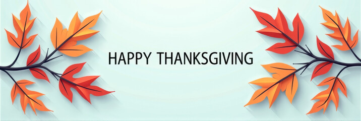 Colorful autumn leaves with vibrant hues framing the words "Happy Thanksgiving," celebratory and inviting design concept.