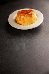 caramel cream dessert flan pudding sweet dessert fresh delicious gourmet food background on the table rustic food top view copy space