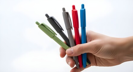 Naklejka premium Hand holding colorful pens for creative writing projects