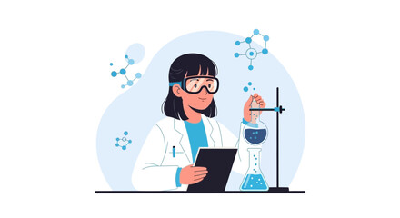 Diligent Scientist Examining Erlenmeyer Flask And Taking Notes In A Lab