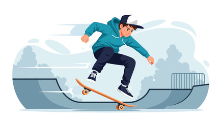 Dynamic Skateboarder Performing Trick At The Skatepark With Speed Effect