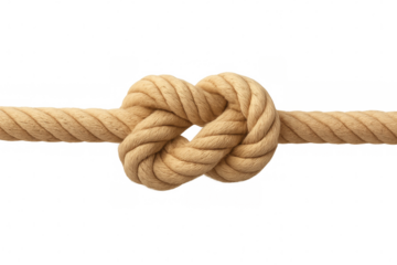 Figure eight knot connecting two pieces of rope isolated on transparent background, ideal for concepts about connection, strength and reliability