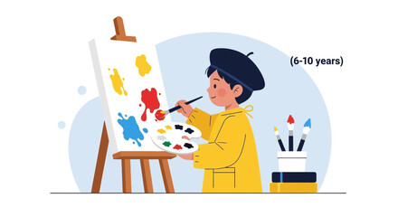 Fototapeta premium Creative Little Artist Immersed In Painting And Expressing Their Artistic Talents