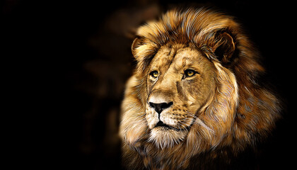 majestic golden lion illustration on black background for art lovers