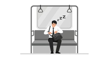 Fototapeta premium Exhausted Commuter Taking A Nap On Public Transit After Long Day At Work