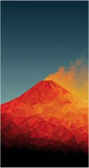 Volcanic peak sunset, low-poly art, scenic wallpaper