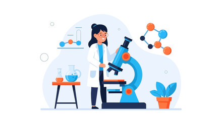 Female Scientist Examining Sample Through a Microscope in the Laboratory