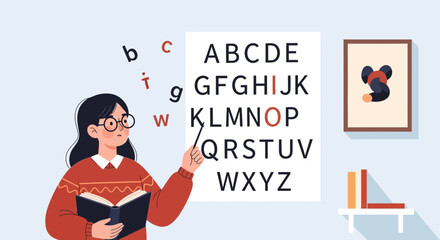Female Teacher Explaining Alphabet Letters in Class Young Education Concept