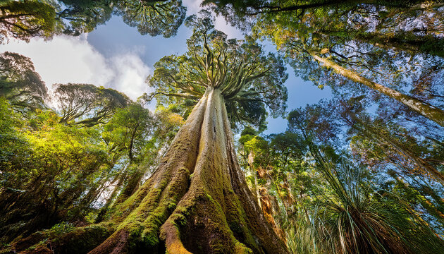 majestic kauri tree in native new zealand forest