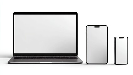 Laptop, phone, tablet mockup; white background; responsive design; website template