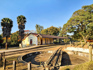 19th century train station in Tiradentes, Brazil, with turntable for locomotives