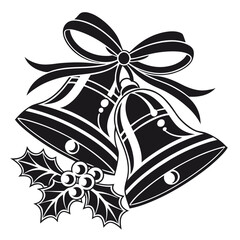 Vector art of christmas bells with holly and ribbon isolated on white background