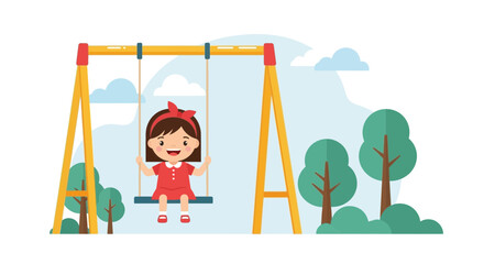 Happy Girl Swinging on Swing Set Playground Enjoying the Outdoors