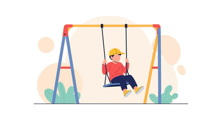 Illustration Of A Boy On A Swing With Bright Colors In A Public Park