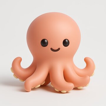 Cute 3D Cartoon Octopus Character &ndash; Adorable Sea Animal Illustration on White Background