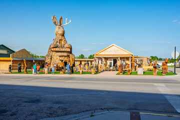 The 42 foot tall jackalope, half jackrabbit and half antelope, a chainsaw sculpture in the historic...