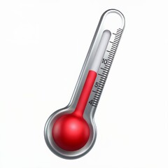 Red liquid thermometer with silver casing on white