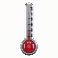 Silver thermometer with red liquid on white background