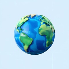 Stylized 3 D Earth with abstract continents and blue background