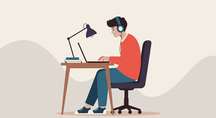 Remote Worker Immersed In Digital Tasks At Home For Job or Study