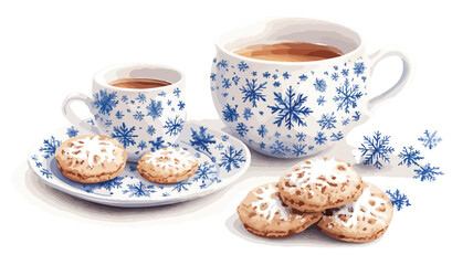 Fototapeta premium Blue Snowflakes Winter Tea Set