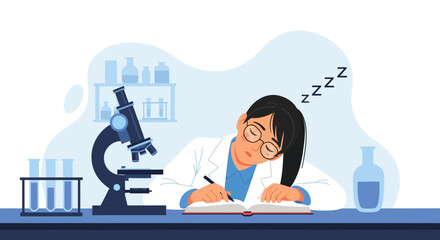 Scientist Falling Asleep While Studying In a Research Laboratory