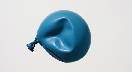 Fototapeta premium Deflated Blue Balloon Isolated on White Background, Close-Up Studio Shot