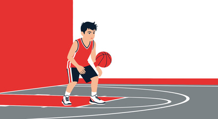 Young Athlete Dribbling Basketball For Training On Indoor Court