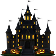 Spooky Halloween Castle: Eerie Turrets and Glowing Pumpkin Decor