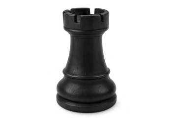 Classic black rook chess piece standing on a transparent background, representing strategy, power, and defense in the game