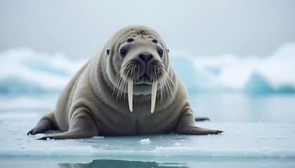 Walrus Resting on Ice Floe in Arctic Waters
