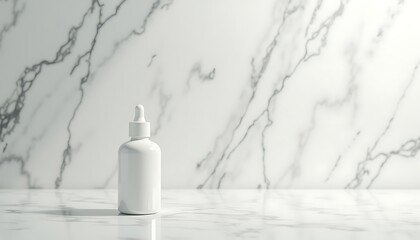 White Dropper Bottle on Marble Surface, Minimalist Cosmetic Mockup