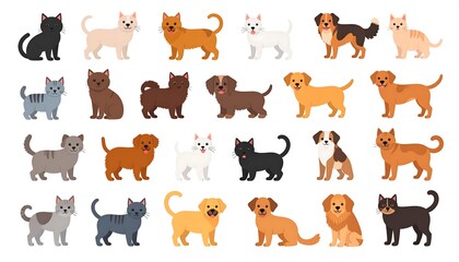 Obraz premium Collection of diverse dog breeds and cat breeds posed in various styles for pet lovers