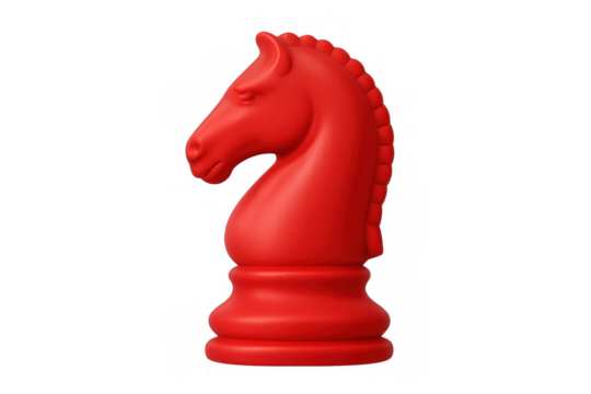 Red knight chess piece positioned on clear surface, symbolizing strategic gameplay and competitive spirit