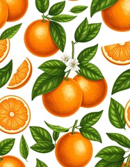 Fresh oranges and leaves pattern