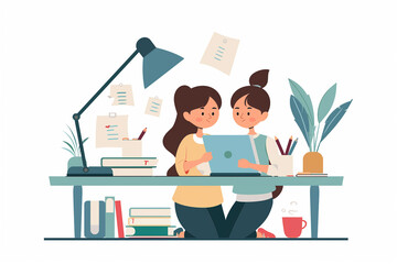 Mother helping daughter study at home