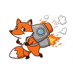 Obraz premium Orange Fox with Gray Rocket Pack Cartoon Illustration