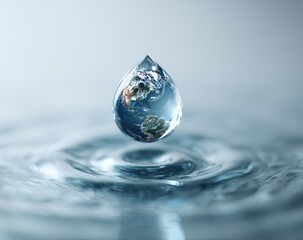 Planet Earth water drop impact, ripples, studio