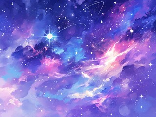 Galaxy Watercolor Vector Background in Purple, Blue and Pink with Stars for Print-on-Demand Digital Use