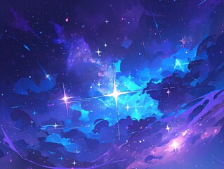 Galaxy Watercolor Vector Background in Purple, Blue and Pink with Stars for Print-on-Demand Digital Use