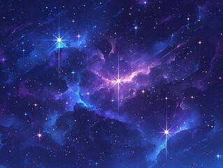 Galaxy Watercolor Vector Background in Purple, Blue and Pink with Stars for Print-on-Demand Digital Use