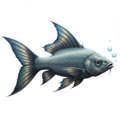 Fototapeta premium Blue and Gray Fish with Large Fins Swimming Underwater