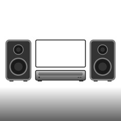 small white screen media player and speakers illustration