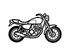 Motorcycle Detailed Outline, Classic Style Icon, Isolated Motorbike, Vehicle Design Vector Illustration