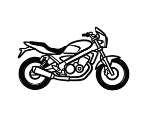 Fototapeta premium Black Outline Motorcycle, Modern Style, Front Fairing, Naked Bike, Isolated on White Background Vector Illustration