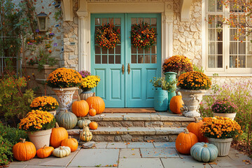 Autumn Welcome: Pumpkins and Mums