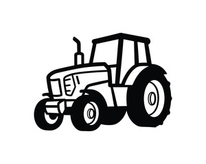 Fototapeta premium Bold Line Art Black and White Tractor Illustration, Farm Vehicle Cartoon Design Vector Illustration
