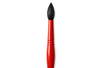 Clean red paint brush with black bristles isolated on transparent background, ready for painting and creative expression
