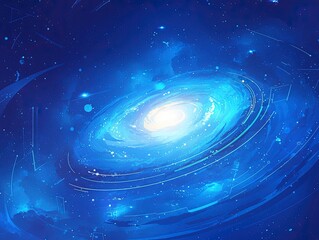 Fantasy Cosmic Vortex with Nebula Glow and Starlight Particles, Dark-to-Light Blue Gradient Space Background